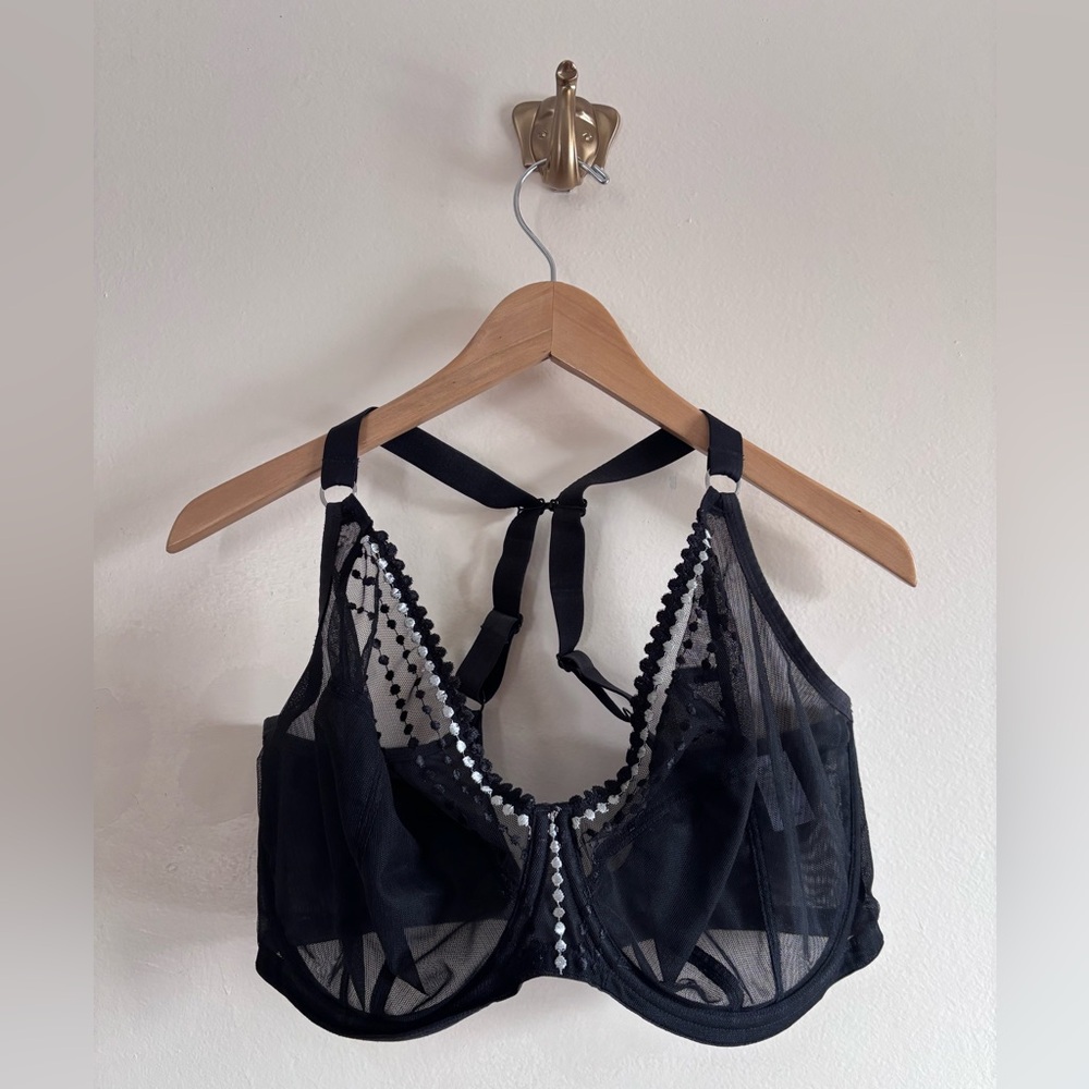 Elomi Black Sheer Underwire Bra with Decorative Trim size 36L